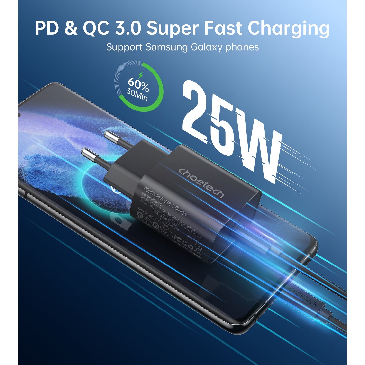 CHOETECH 1 Port PD 25W Wall Charger