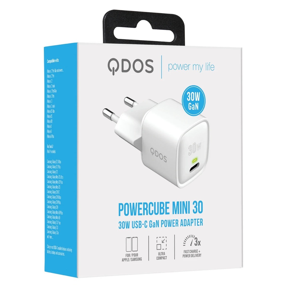 QDOS PowerCube Mini 30W USB-C Power Adapter - White