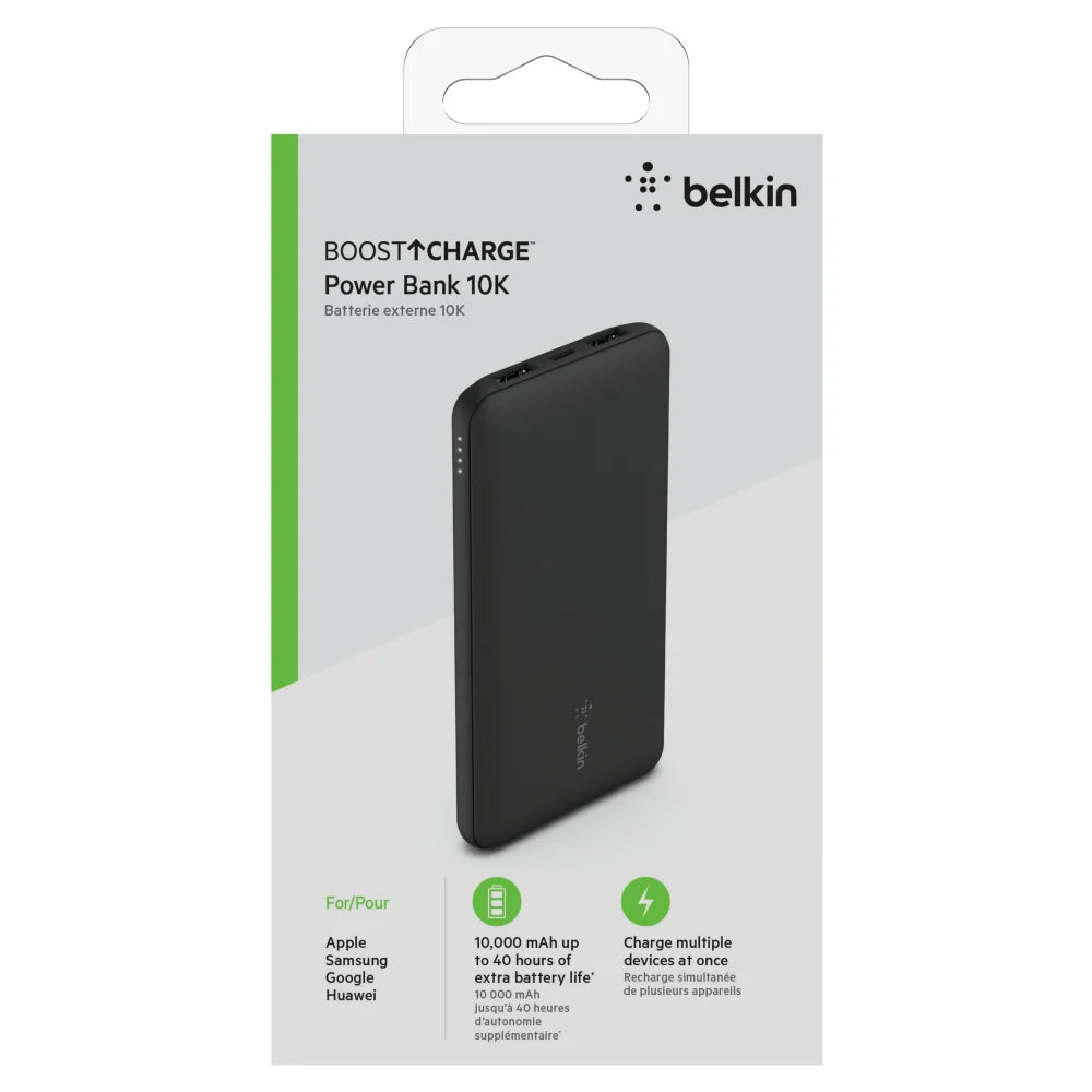 Belkin Boost Up Charge 10 000mAh 3-Port Power Bank + USB-A to USB-C Cable - Black